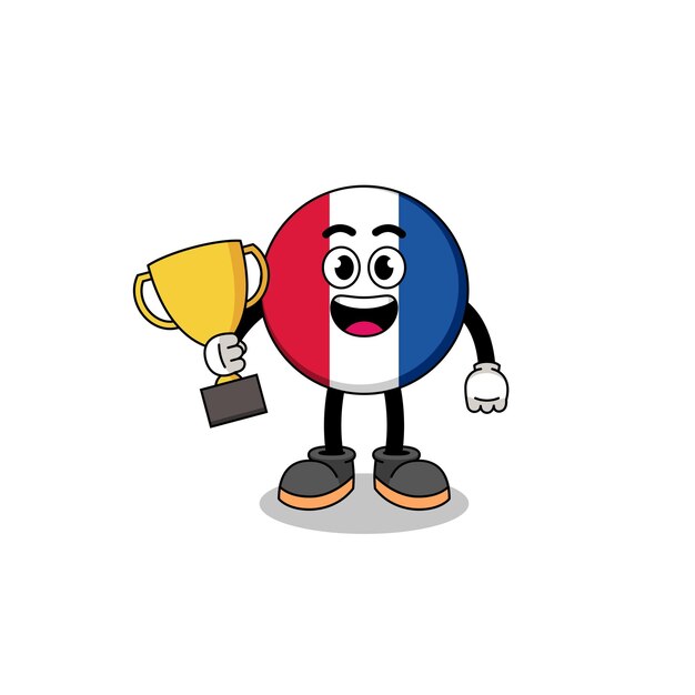 Cartoon mascotte van frankrijk vlag met een trofee character design