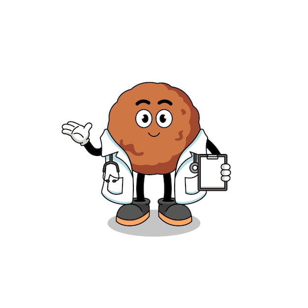Cartoon mascotte van gehaktbal dokter character design