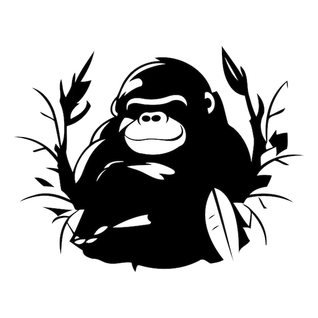 Vector cartoon mascotte van gorilla vector illustratie van een gorilla met bladeren