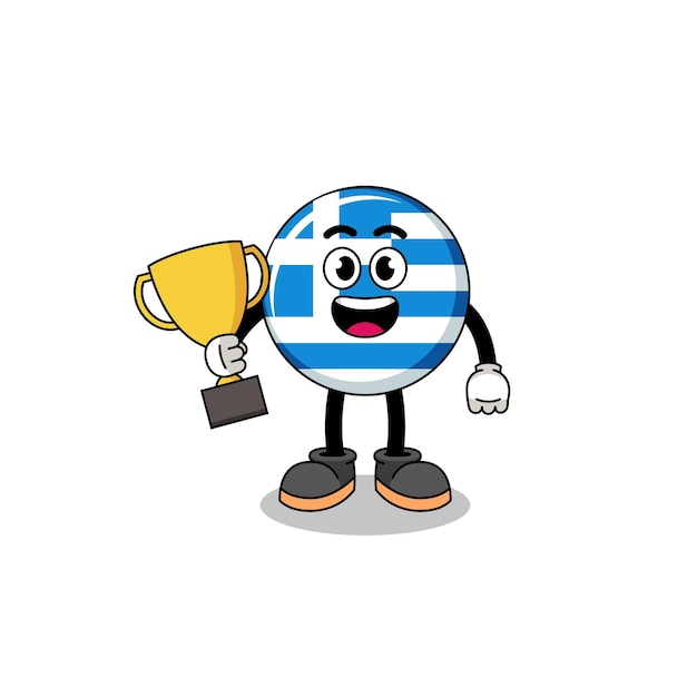 Cartoon mascotte van griekenland vlag met een trofee