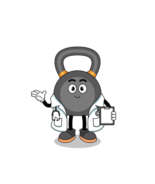 Vector cartoon mascotte van kettlebell doctor