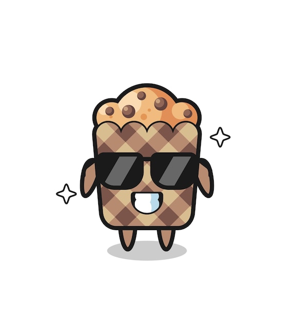 Cartoon mascotte van muffin met cool gebaar, schattig design