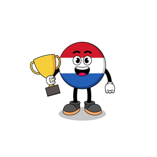 Cartoon mascotte van nederlandse vlag met een trofee