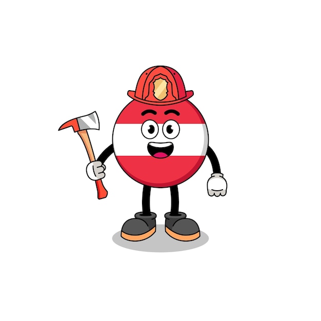 Cartoon mascotte van oostenrijkse vlag brandweerman Characterdesign