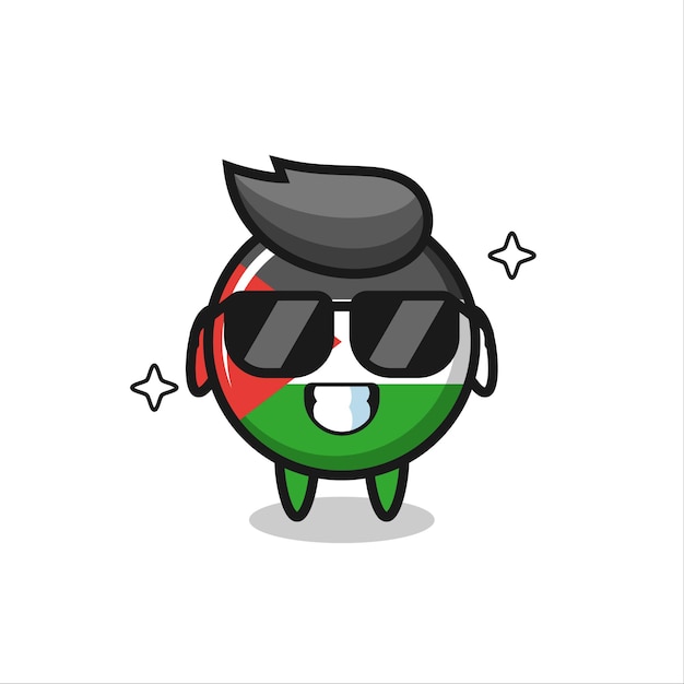 Cartoon mascotte van palestina vlag badge met cool gebaar