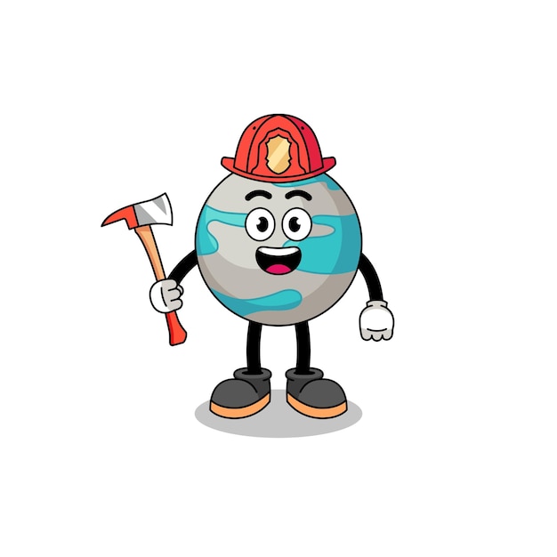 Cartoon mascotte van planeet brandweerman