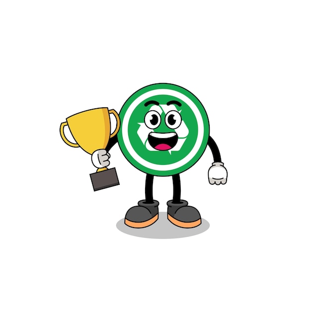 Cartoon mascotte van recycle teken met een trofee character design