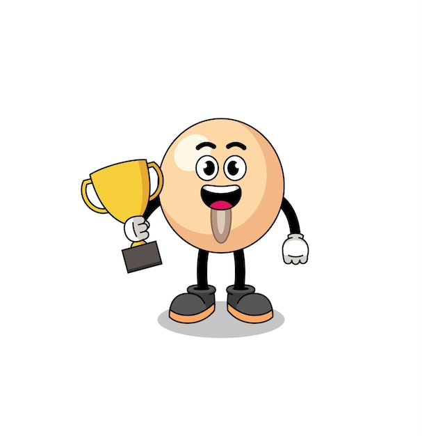 Cartoon mascotte van sojaboon met een trofee