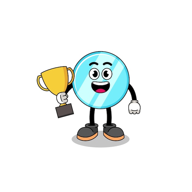 Cartoon mascotte van spiegel met een trofee