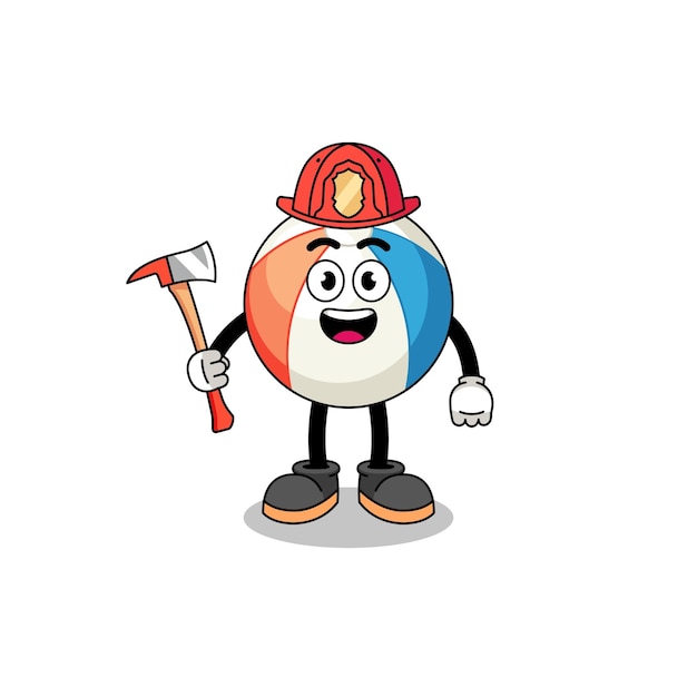 Cartoon mascotte van strandbal brandweerman