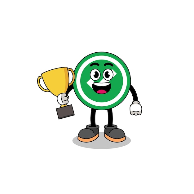 Cartoon mascotte van vinkje met een trofee character design
