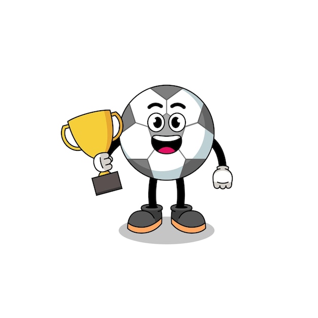 Cartoon mascotte van voetbal met een trofee character design