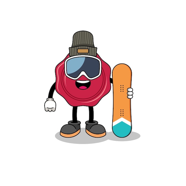 Cartoon mascotte van zegellak snowboard speler