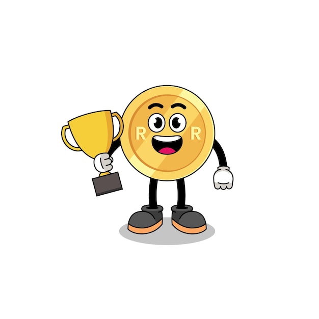 Cartoon mascotte van Zuid-Afrikaanse rand met een trofee