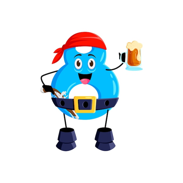 Cartoon math number eight pirate with beer mug