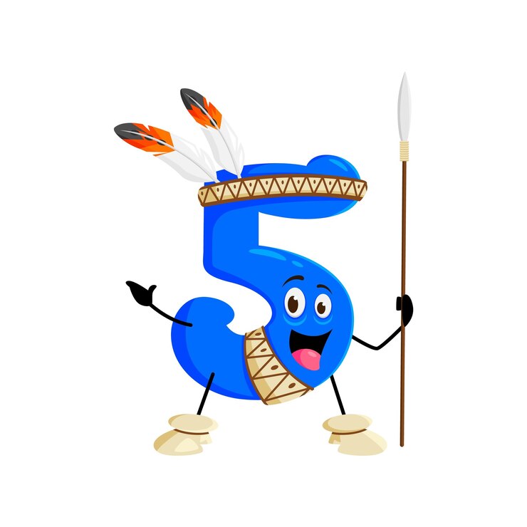 वेक्टर cartoon math number indian character with spear