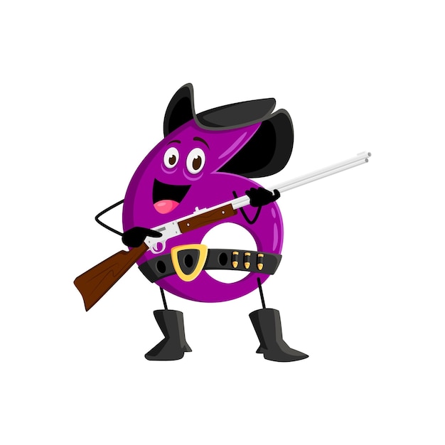 cartoon math number six cowboy with a rifle gun