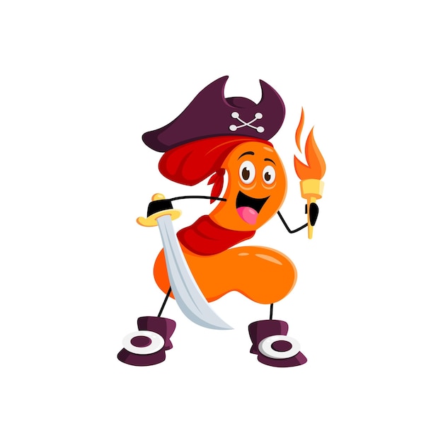 Vector cartoon math number two pirate with torch in hand