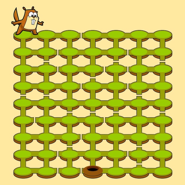 Cartoon Maze Game Education For Kids Help Gopher om naar zijn gat te gaan. Vector Handgetekende Illustratie