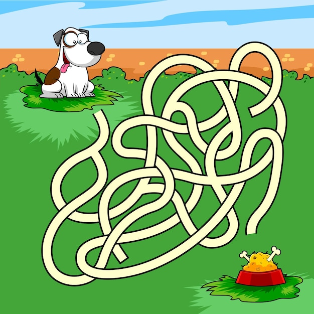 Cartoon Maze Game Education For Kids Help the Dog Get to the Food