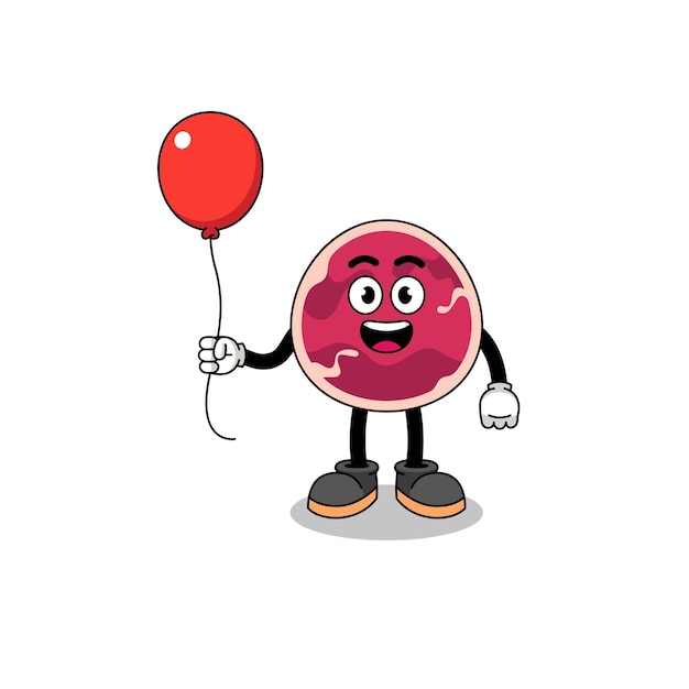 Cartoon of meat holding a balloon