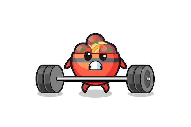 Cartoon of meatball bowl lifting a barbell