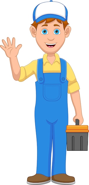 Cartoon mechanic boy waving