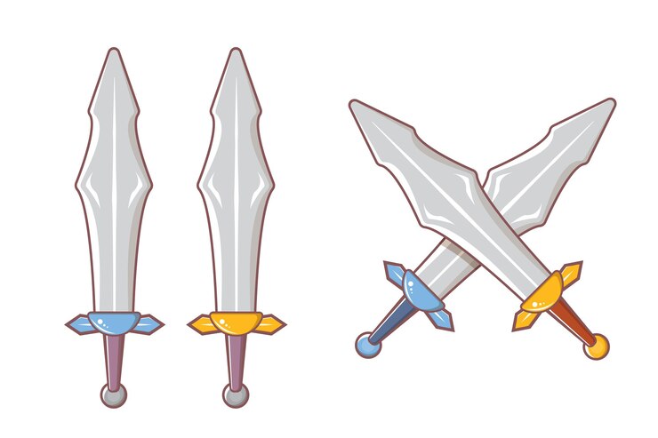 Vector cartoon medieval knights swords weapons set