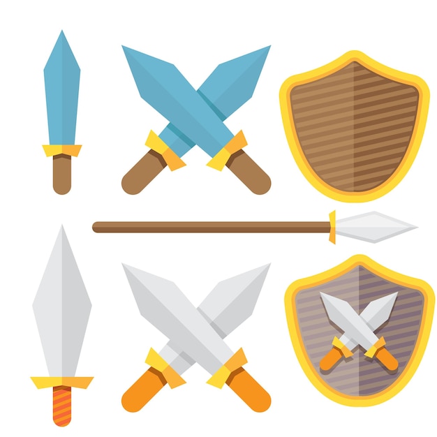 Cartoon medieval knights weapons set