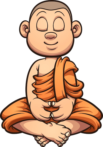 Cartoon meditating Buddhist monk kid illustration