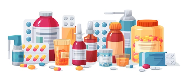 Vector cartoon meds set