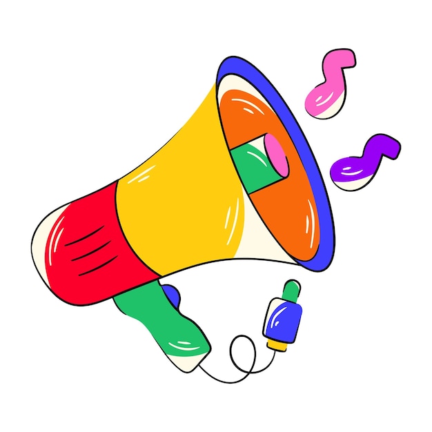 A cartoon of a megaphone with the word music on it.