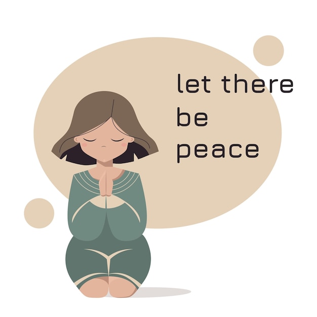 Cartoon meisje in gebed voor vrede