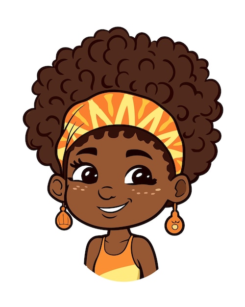 Vector cartoon meisje met een gele hoofdband en oranje hoofdband.