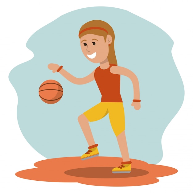 Cartoon meisje spelen basketbal sport ontwerp