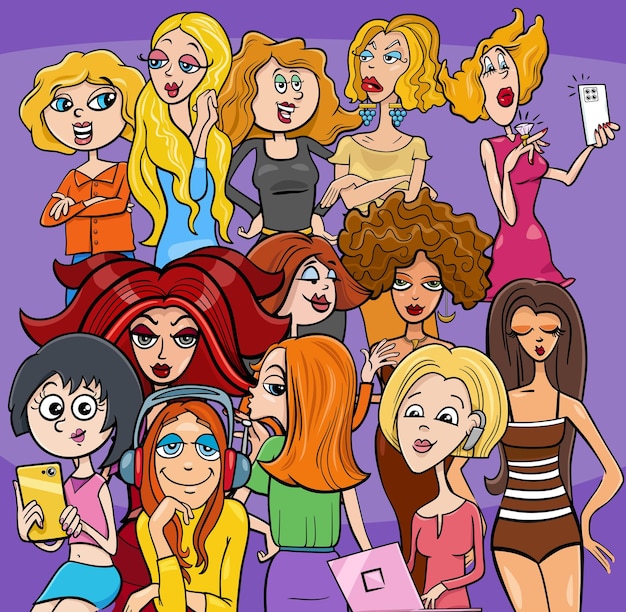 Cartoon meisjes of vrouwen stripfiguren groep