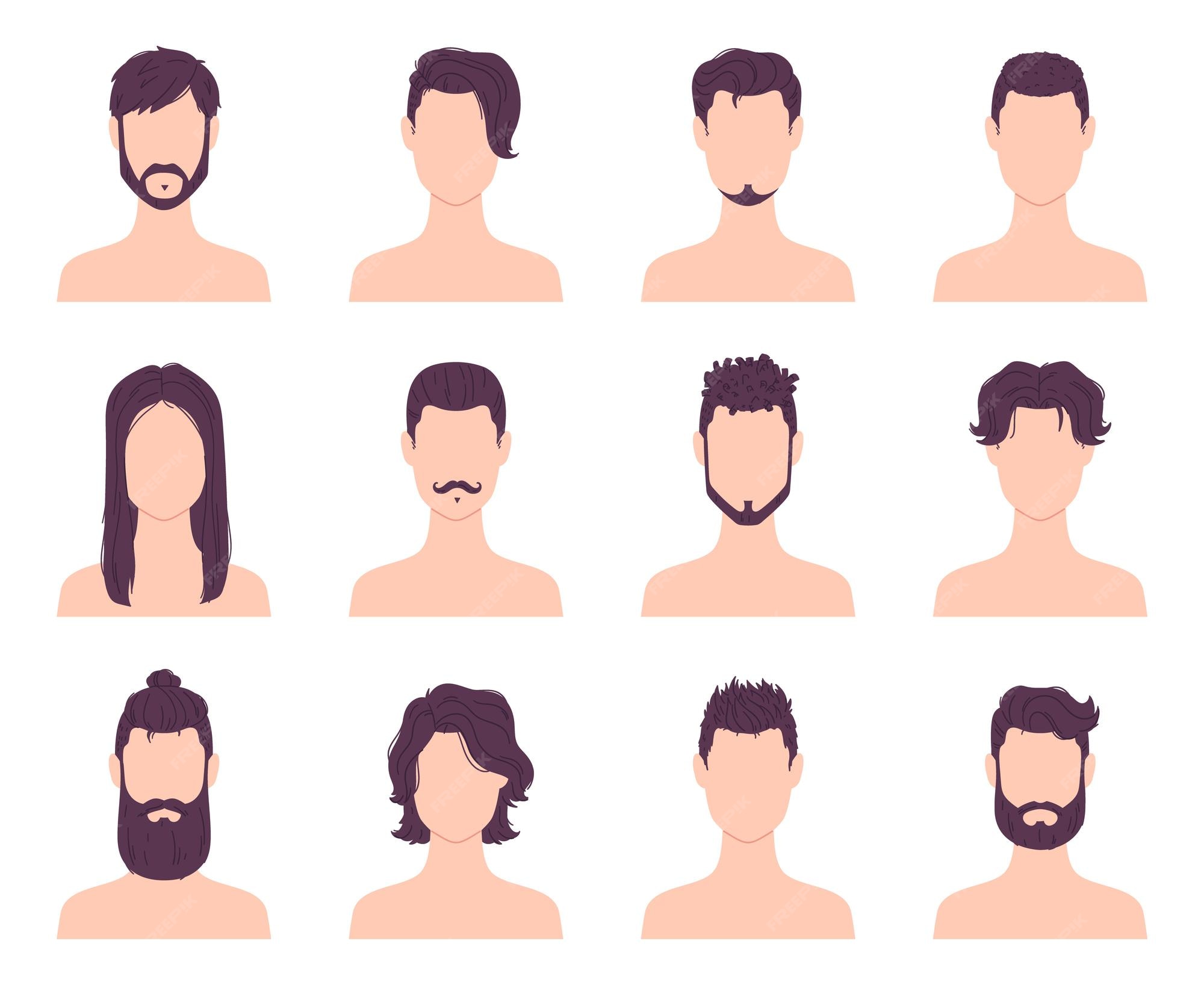 Premium Vector | Cartoon men avatars fashion hairstyles, mustaches and  beards. male modern short and long haircuts. barber shop hair style icons  vector set