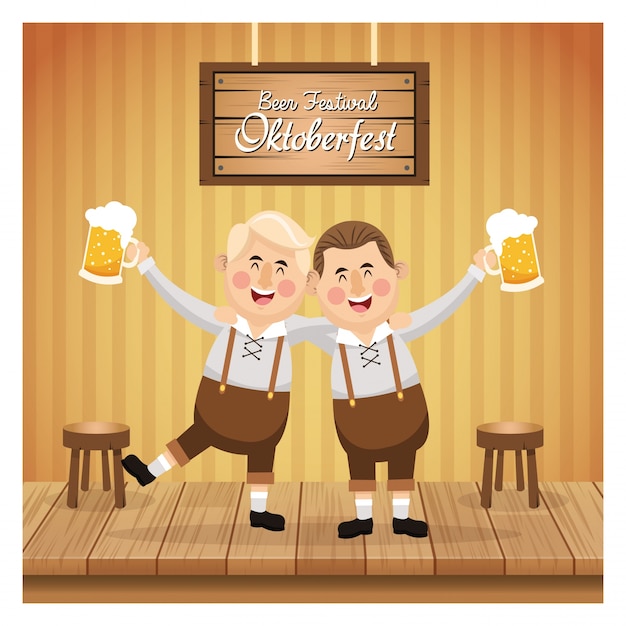 Вектор Мультфильм мужской мужской пивной фестиваль oktoberfest германия значок