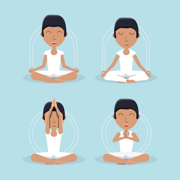 Cartoon men practicing meditation