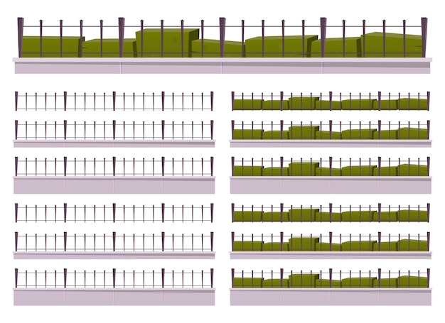 Вектор Векторная иллюстрация коллекции металлических заборов, изолированная на белом