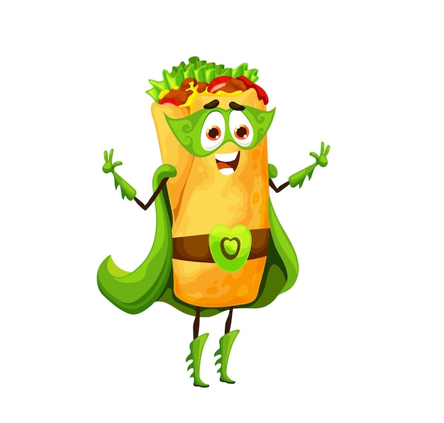 Vector cartoon mexicaanse burrito superheld grappig karakter