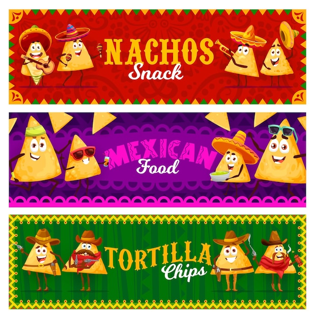 Cartoon Mexicaanse nacho's chips tekens personages