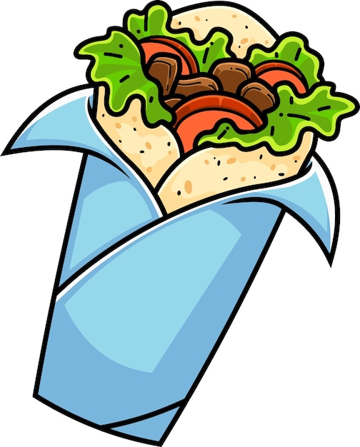 Vector cartoon mexican burrito food with vegetables and tortilla vector hand drawn illustration