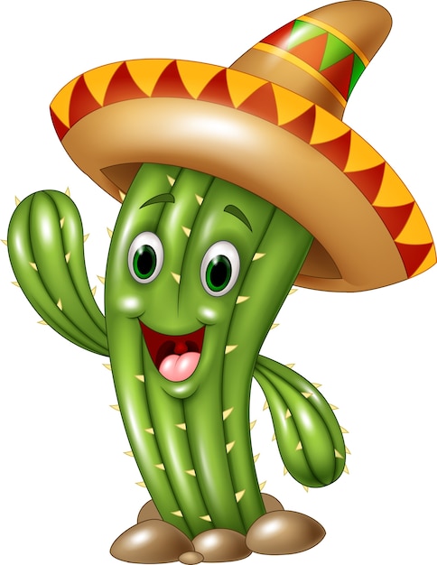 Vector cartoon mexican cactus waving hand