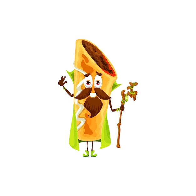 Cartoon Mexican chimichanga wizard character wiz