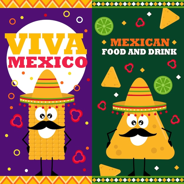 Cartoon mexican food Vertical vector banners Promo vector illustration