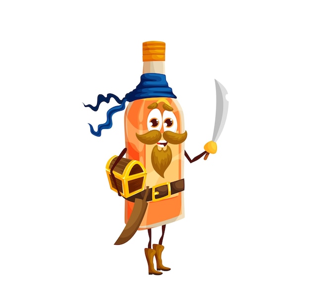 Vector cartoon mezcal pirate personage vector bottle