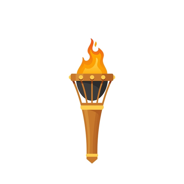 Cartoon middeleeuwse fakkel met brandend vuur Game Asset Verlichting in kerker of kasteel Symbool van Triumph Torchlight