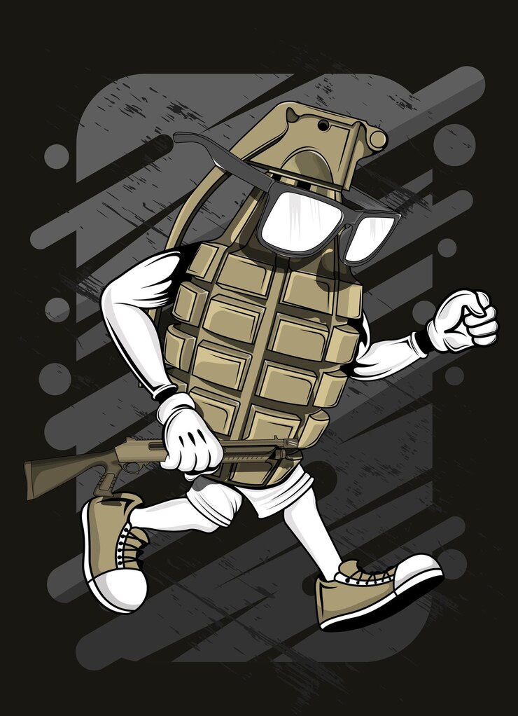 漫画の軍の手榴弾のTシャツのデザインイラスト