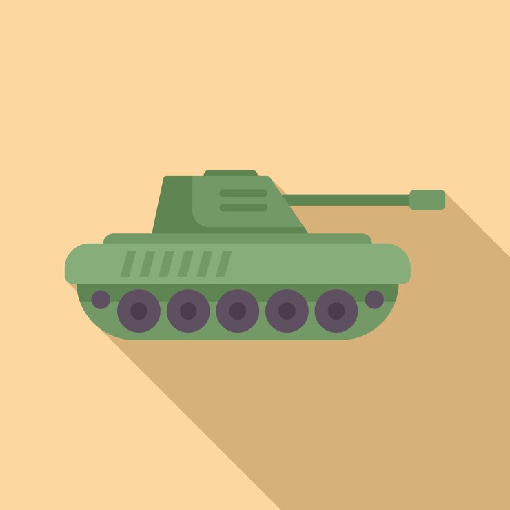Vector cartoon military tank on beige background